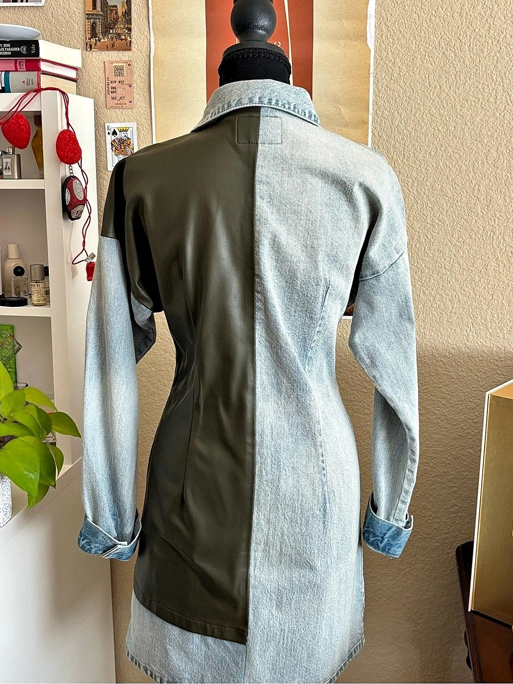 NWOT Blue Revival Color Block Denim & Faux Leather Dress Size XS - Picture 2 of 9